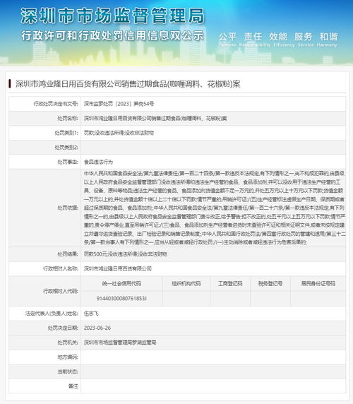 深圳市鴻業(yè)隆日用百貨銷(xiāo)售過(guò)期食品被罰